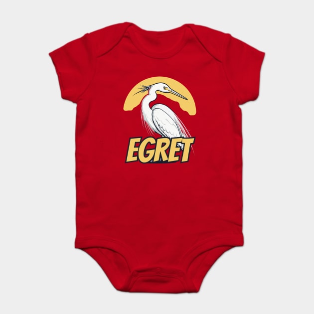 Cool Egret Bird under Retro Sun with Retro Font Baby Bodysuit by TuncGK